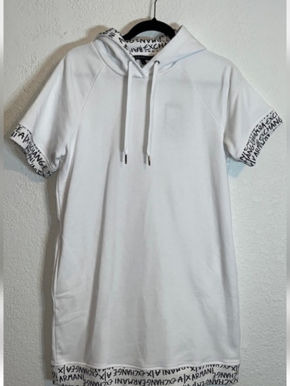 Armani Exchange cotton hooded short sleeve sweatshirt mini dress casual